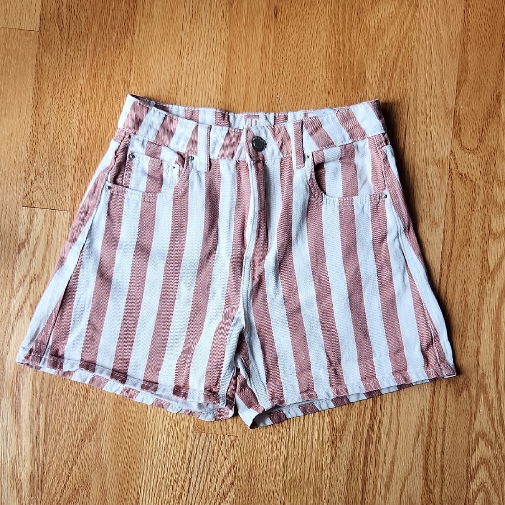 Striped Rusty Orange and White Women Shorts